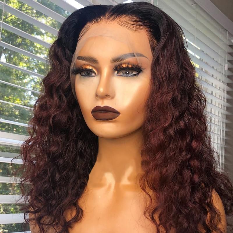 T1b 99j Burgundy Colored Ombre Short Curly Bob 130 Lace Front