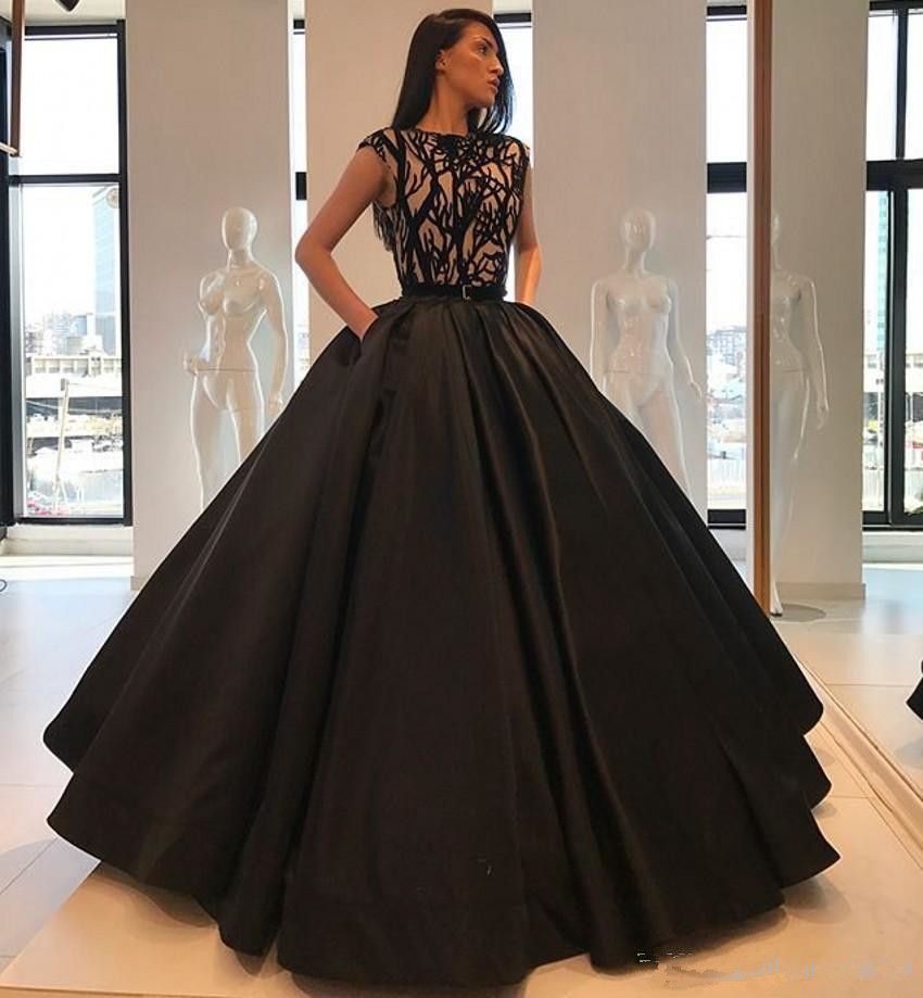 Simple Black Ball Gown Quinceanera Dresses Cap Sleeves Jewel Neck ...
