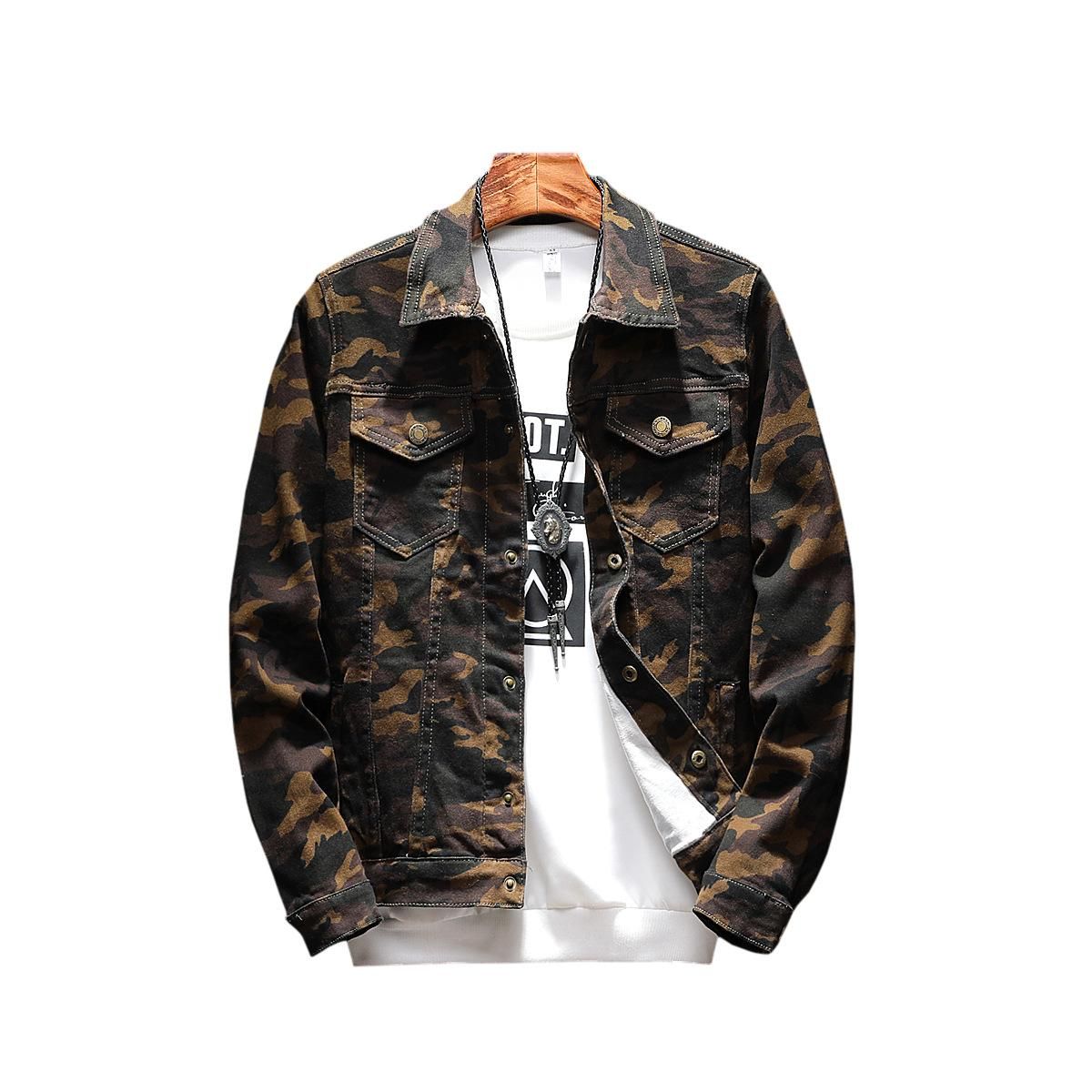 Mens Camouflage Denim Jacket Coat Male 