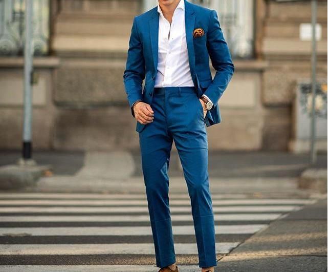 2020 Two Piece Ocean Blue Groom Suit Wedding Suits For Best Men Slim ...
