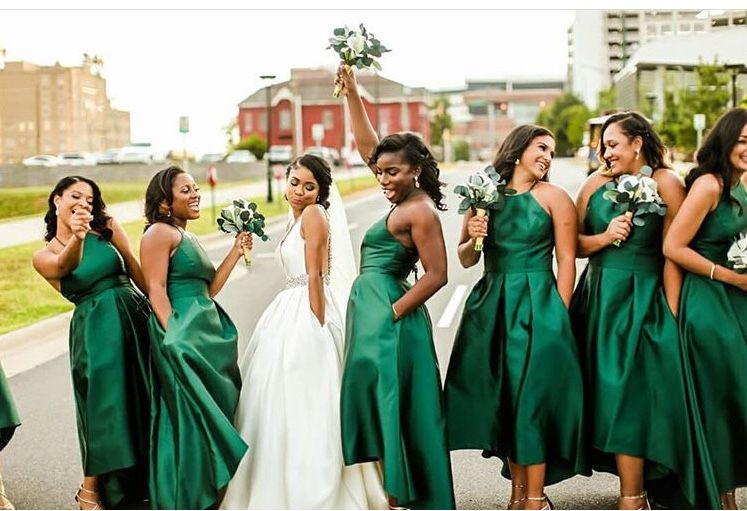 green satin bridesmaid dress