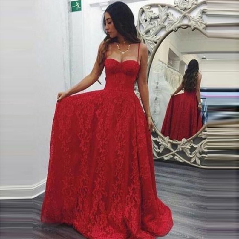 Charming Red Spaghetti Strap A Line Prom Dress Sexy Sweetheart Neckline