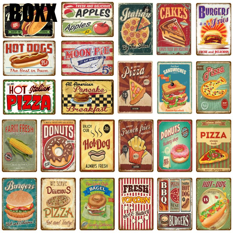 Burgers Fries Metal Sign Plaque Rustic Vintage Decoration Wall Plaque Poster Art