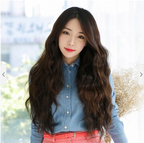 Hair Wig Lady Medium Corn Perm Black Hair Wigs Long Curly Wigs