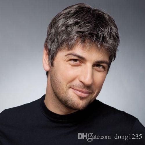 Stylish Black Gray Toupee Short Shaggy Natural Wavy Capless Men S