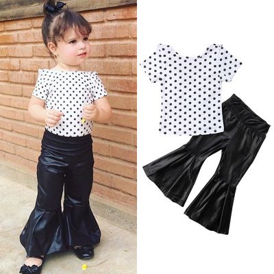 Compre Ropa Casual De Disenador Para Ninas 2019 Nueva Camiseta Con Estampado De Puntos Pantalones De Cuero De Pu Ropa De Boutique Diseno Sexy Ropa Infantil Ropa Para Ninos Pequenos A