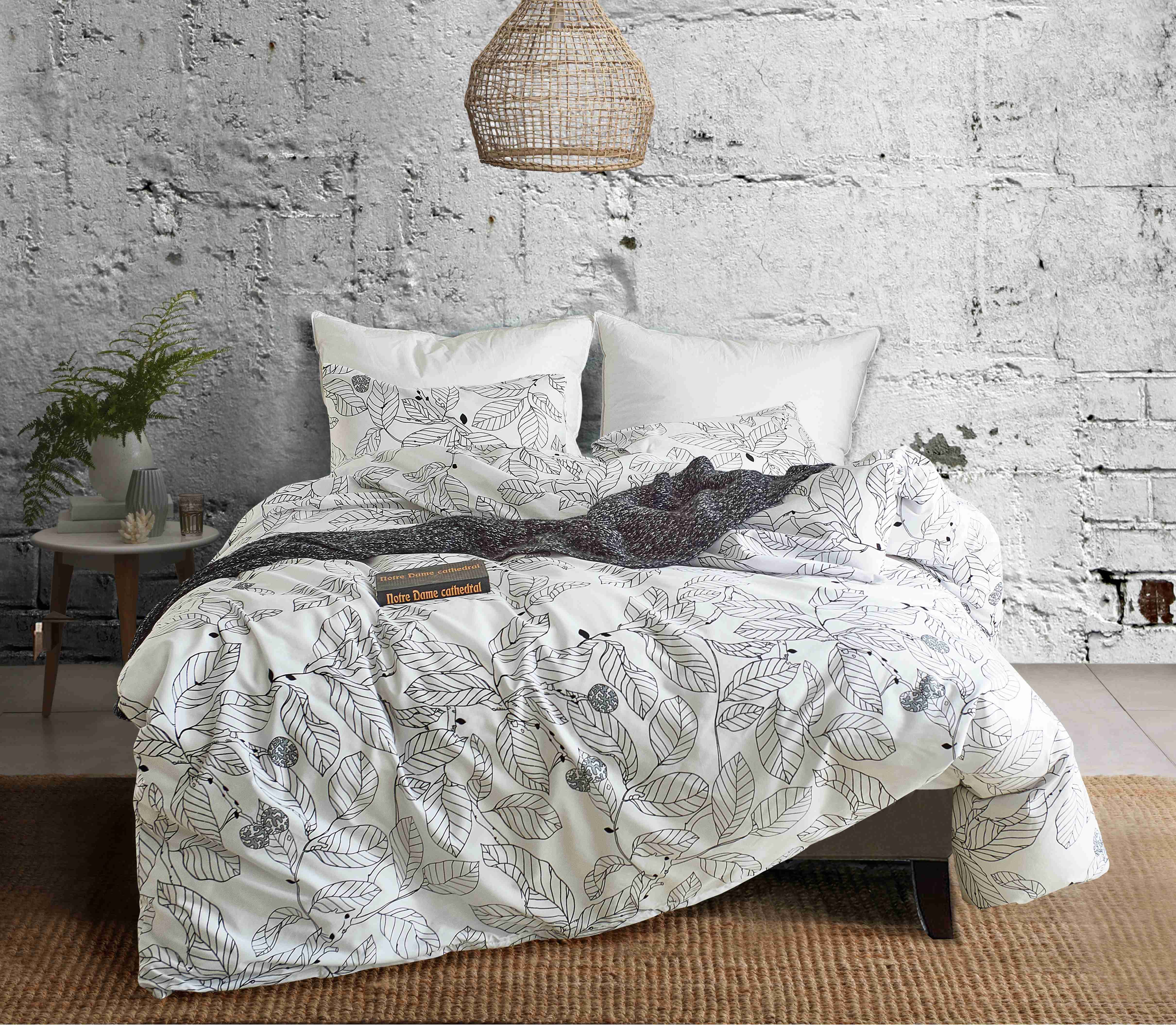 2019 Cozy Leaf Duvet Cover Set Queen Lightweight Soft White