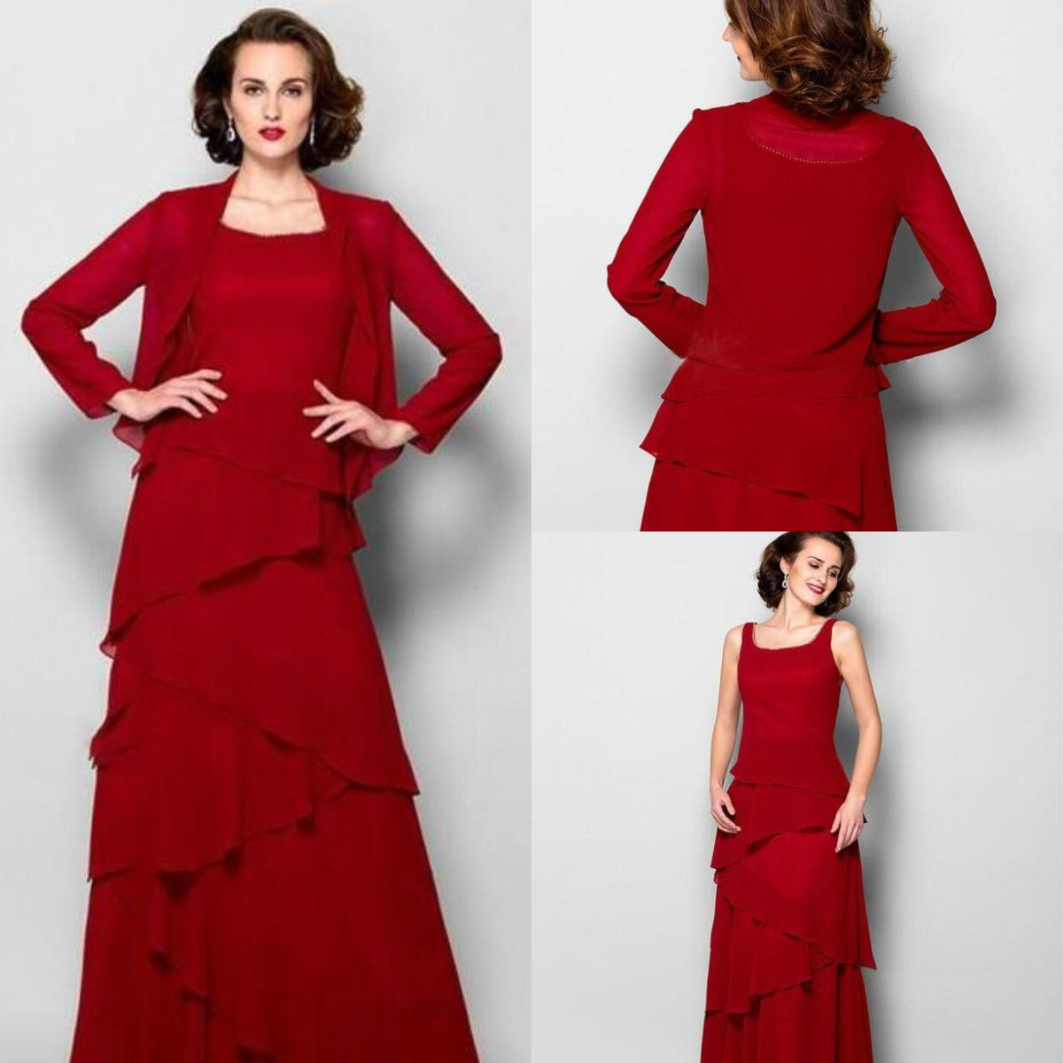red mother of the bride dresses with jacket