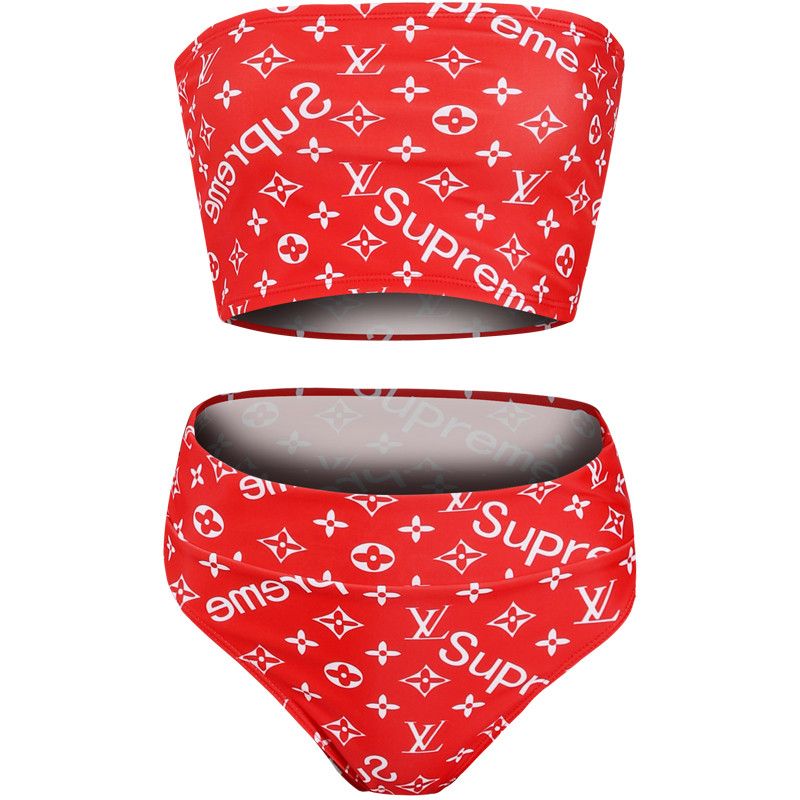 red tube top bikini