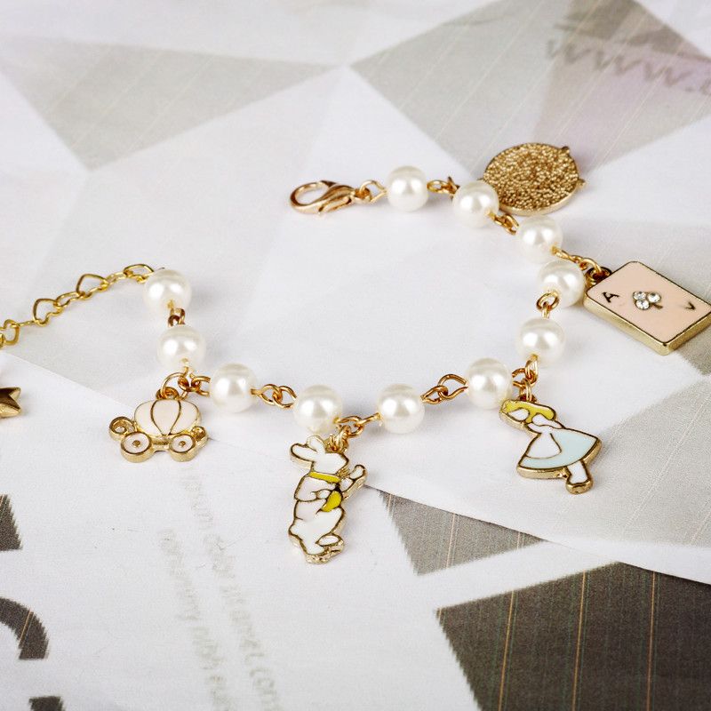Pulsera de perlas para mujer Pulseras Joyas de películas Alicia en país de
