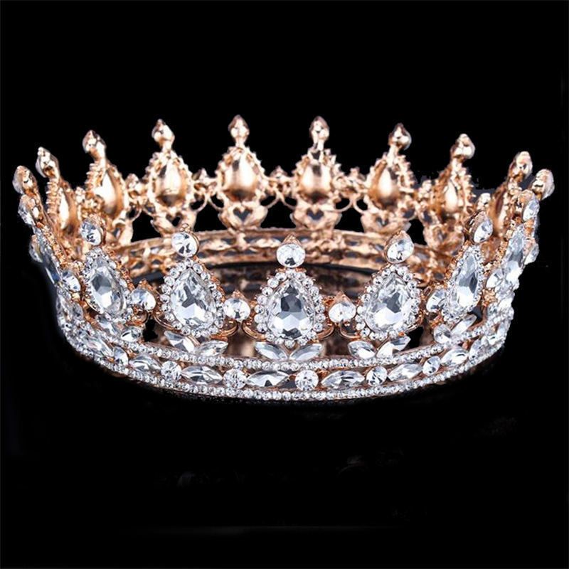 2020 Vintage Queen King Bride Tiara Crown Green Crystal Women Head ...