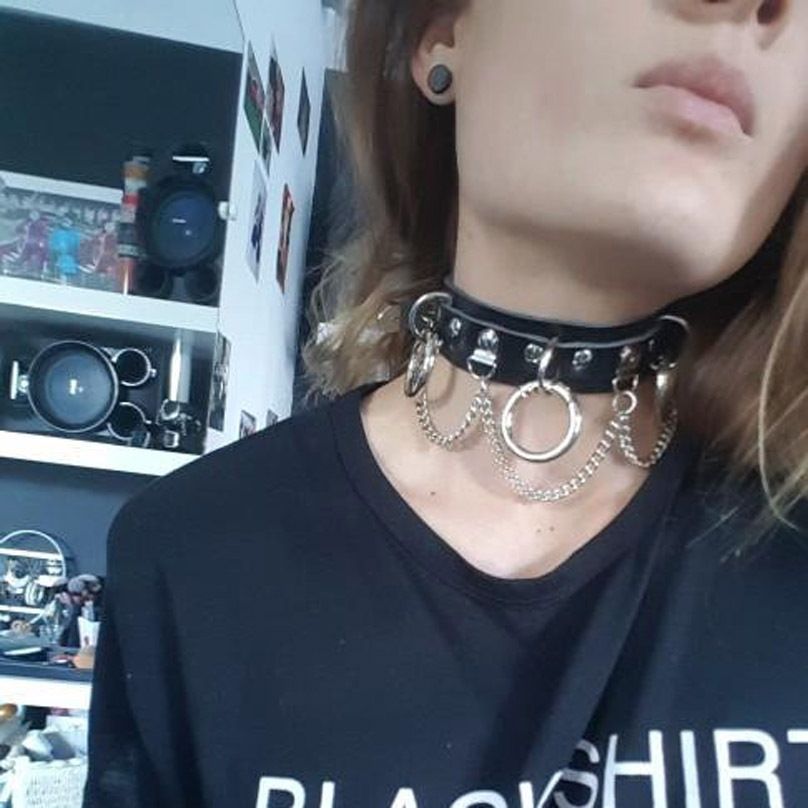 Collar de gargantilla de cuero mujer gótico collar punk cadena de plata o cuello sexy