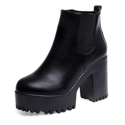 2019 Women Boots Playa Plataformas de cuadrado Zapatos MUJER PU cuero muslo Alto