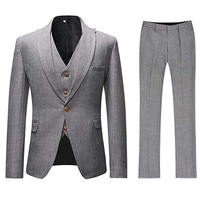 Mens 3 Piece Linen Suit Set Blazer Jacket Tux Vest Suit Pants