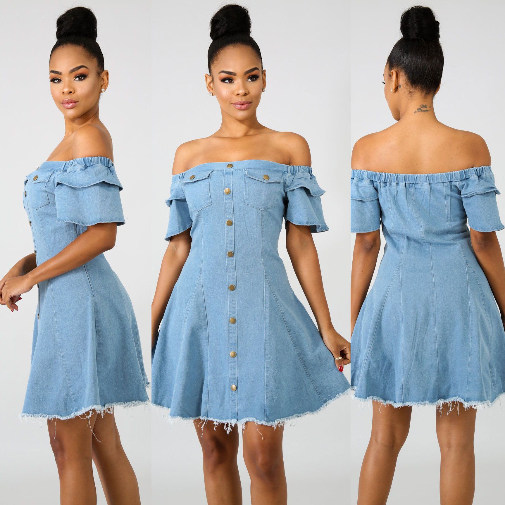 off the shoulder jean dress