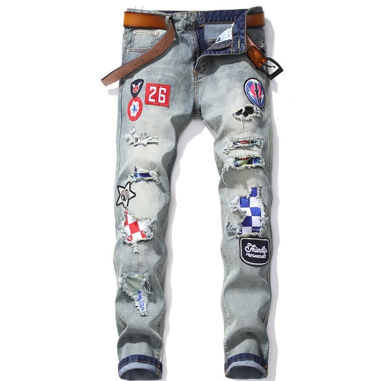 Compra Insignia De Hip Hop Para Hombre Pantalones Vaqueros Bordados  Adelgazan Los Hombres Rectos Ripped Patch Hole Biker Denim Pantalones  Pantalones Vaqueros # 2020 Barato | Entrega Rápida Y Calidad | Es.Dhgate