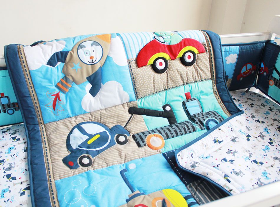 Crib Bedding Set Cotton Cot Bedding Set Locomotive Puppy Baby