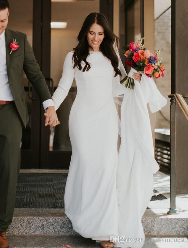 Compra Crepe Simple Sirena Vestidos De Novia De Manga Larga Elegante País  Occidental Mujeres Modesta Formal Vestidos De Novia Por Encargo Barato |  Entrega Rápida Y Calidad | Es.Dhgate