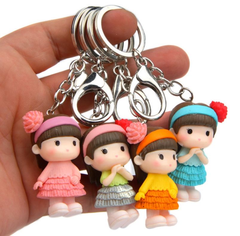 2020 4cm Headdress Flower Girl Doll Keychan Handmade Cute Girl Doll