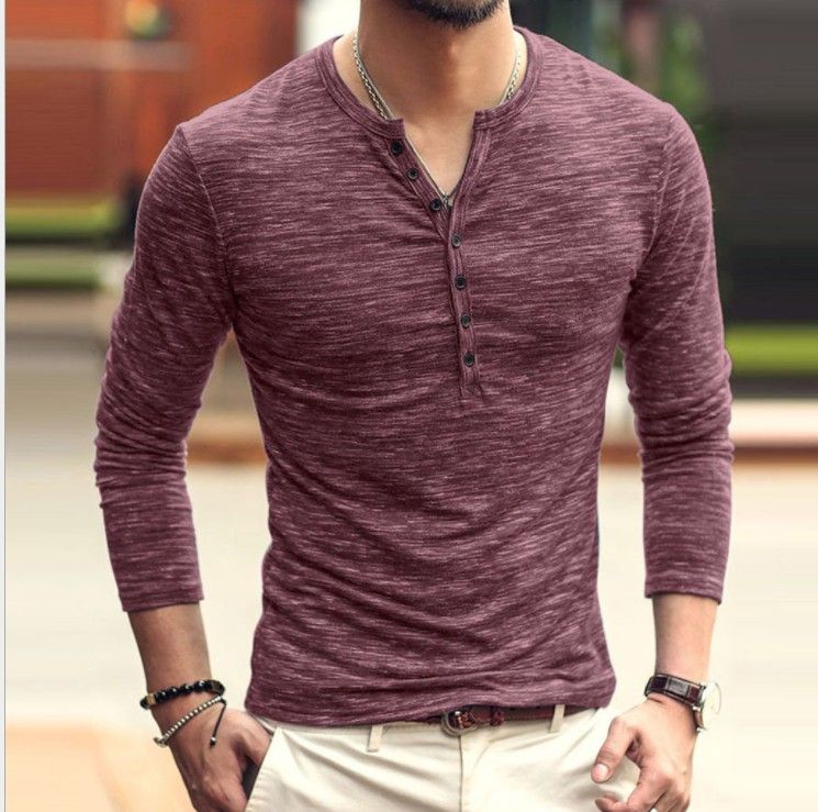 Mens Henley V Neck Button T-Shirts Long Sleeve Slim Fit Blouse T-Shirts Tops F//1