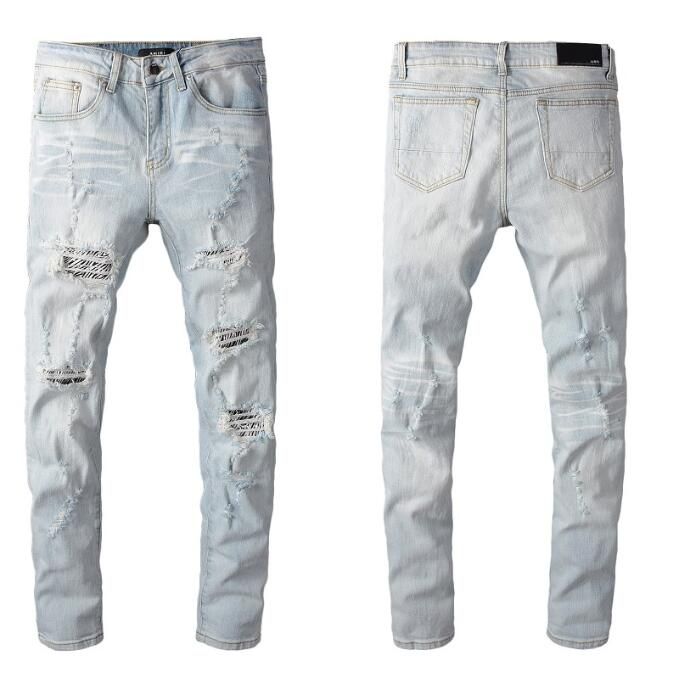 Compra Nueva Moda Para Hombre De Los Vaqueros Del Agujero AM Hombre  Rasgadas Flacas Motorista Los Pantalones Vaqueros Ocasionales Del Patrón De  Perforación Cebra Salto De Agua De Cadera Pantalones De Mezclilla