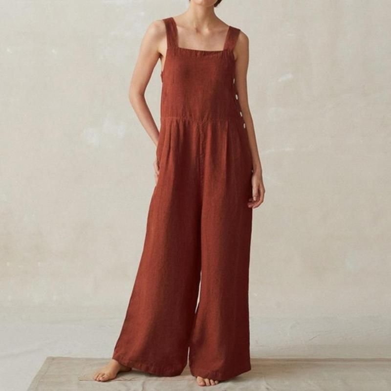 v neck linen jumpsuit