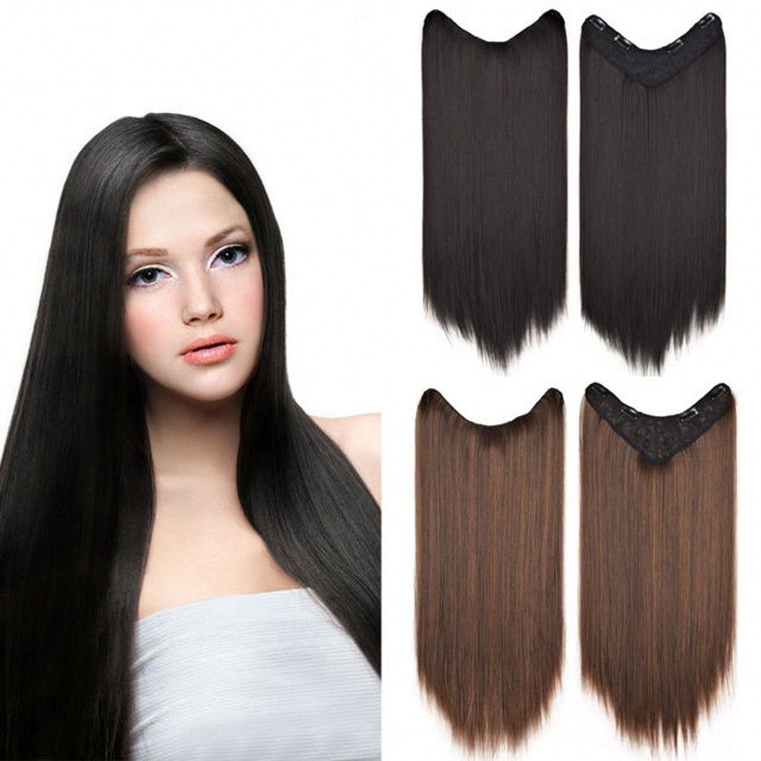 2019 Sara Lady Women Long Straight Clip In Hair Extensions V Style
