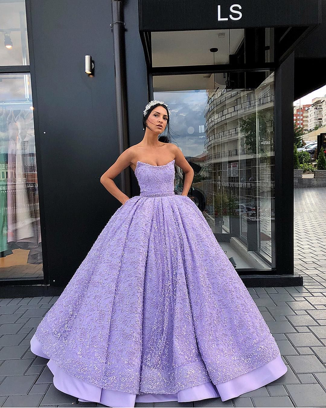 2019 vestidos de quinceañera sin tirantes de color lila listones palabra de longitud vestido de