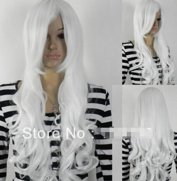 New Light White Silver Long Wavy Women Cosplay Synthetic Full Hair