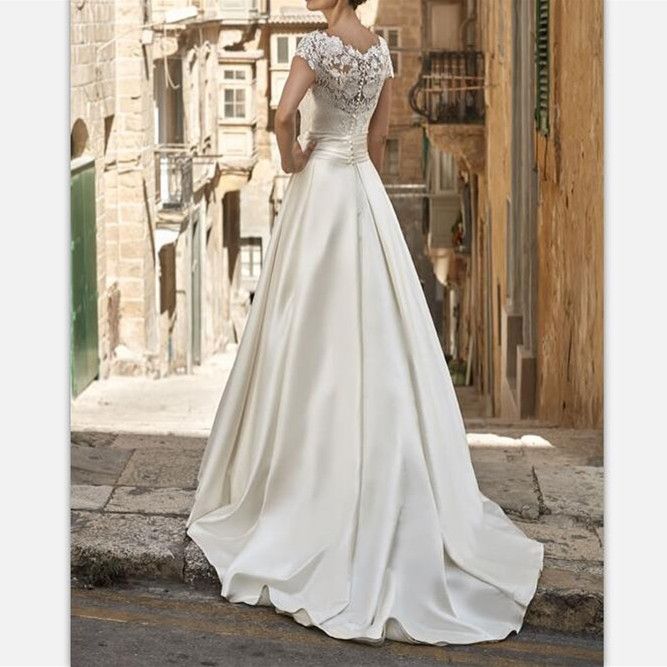 Discount 2019 Vintage White Satin Country Wedding Dresses Sweep