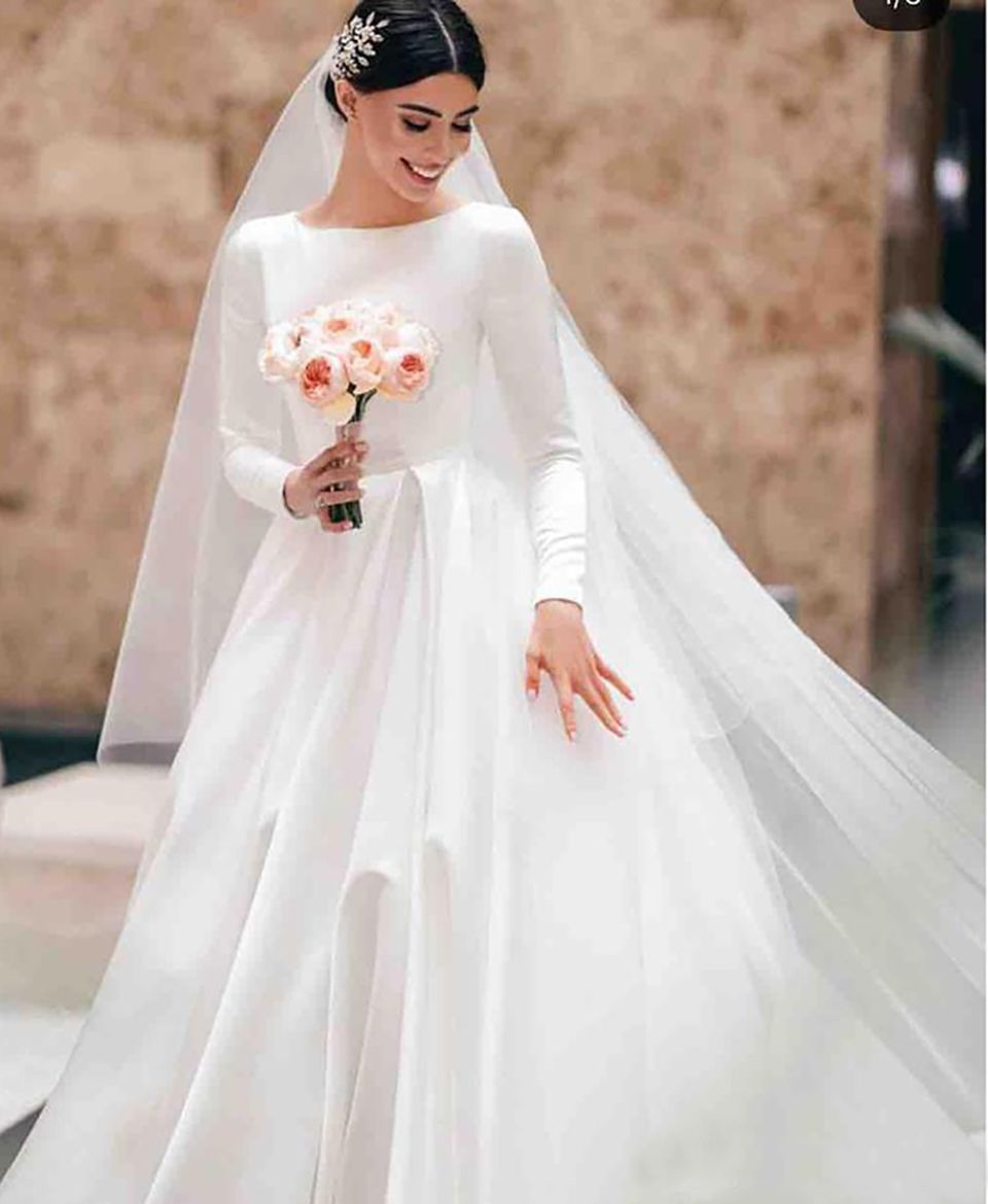 Off White Lace Sheer Sleeved Plus Size Wedding Dress Lunss