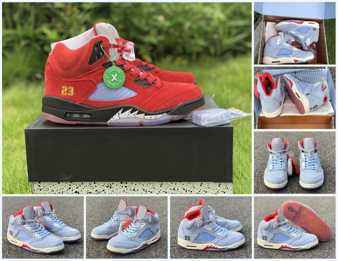 2019 Authentic Trophy Room Air 5 JSP Pack Ice Blue Basketball Shoes