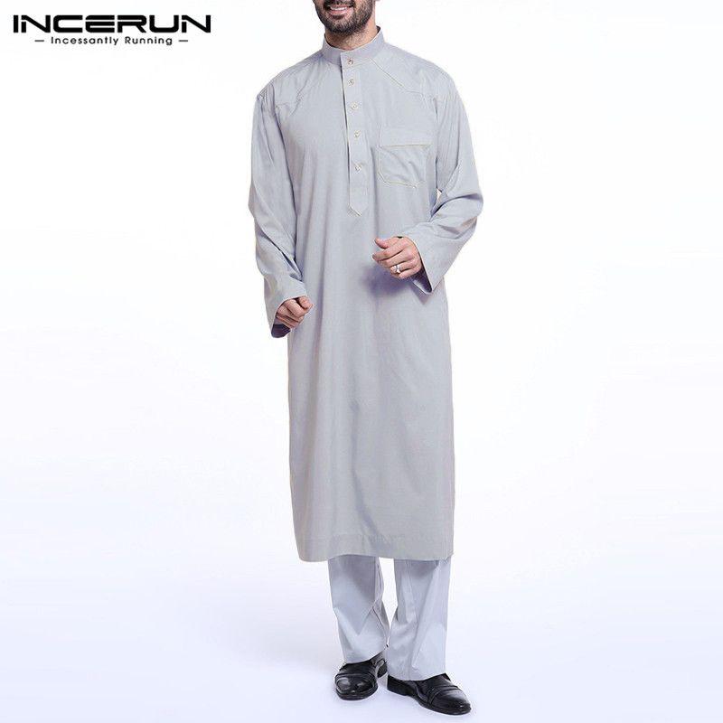 Compre Incerun Para Hombre Musulmán Arábigo Saudita Thuebe Kaftan Vestido Roba Manga Larga Jubba Thobe Hombres Saudita árabe Musulmán Ropa Islámica 5xl 2020 A 15 7 Del Dennicome Es Dhgate Com