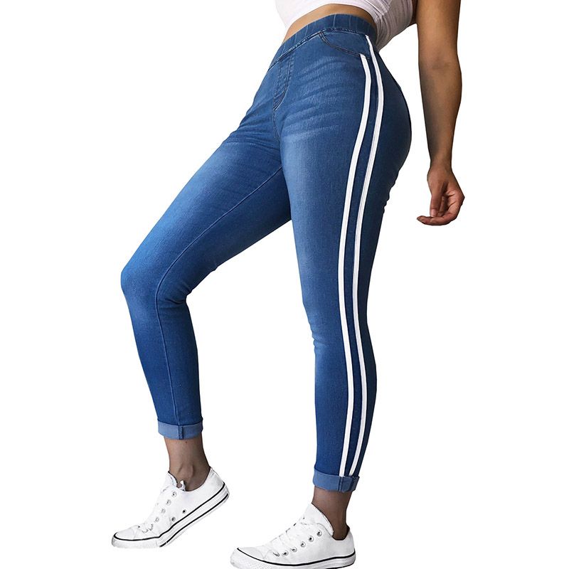 Pantalón Rayas Pantalón Vaqueros Hasta Los Tobillos Elástico Alta Rayas Laterales Jean Delgado Todo El Conjunto Lápiz Ocasional Leggings Breve Delgado De 19,4 € | DHgate