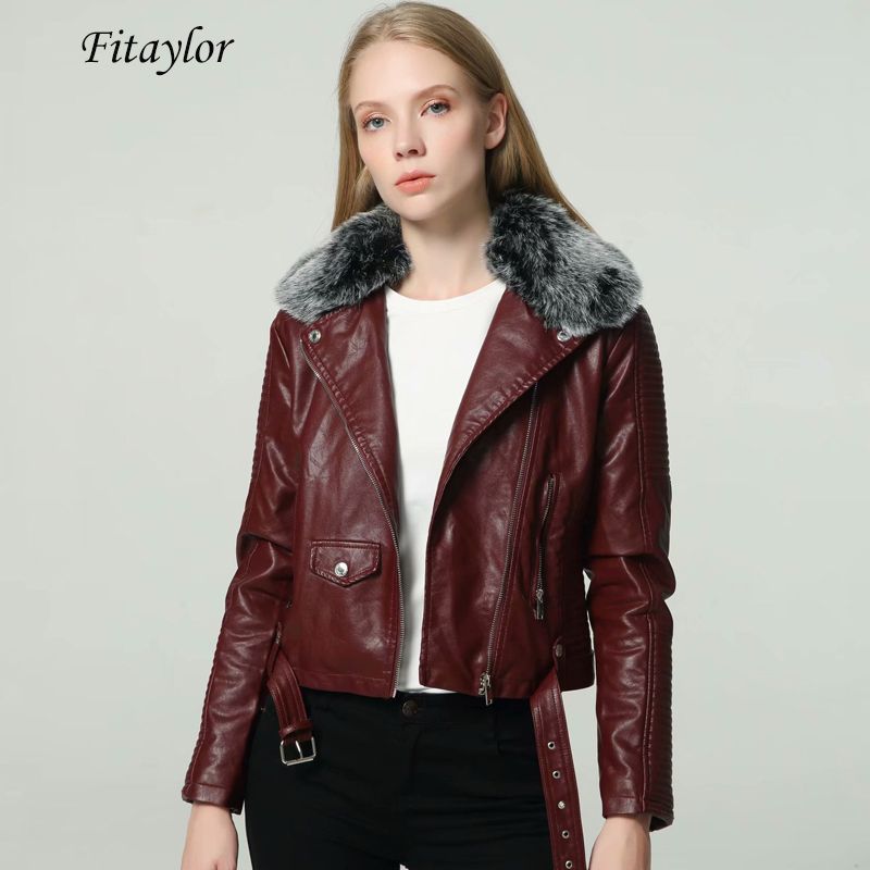 Fitaylor-Chaqueta de piel sintética para mujer abrigo corto de moto 
