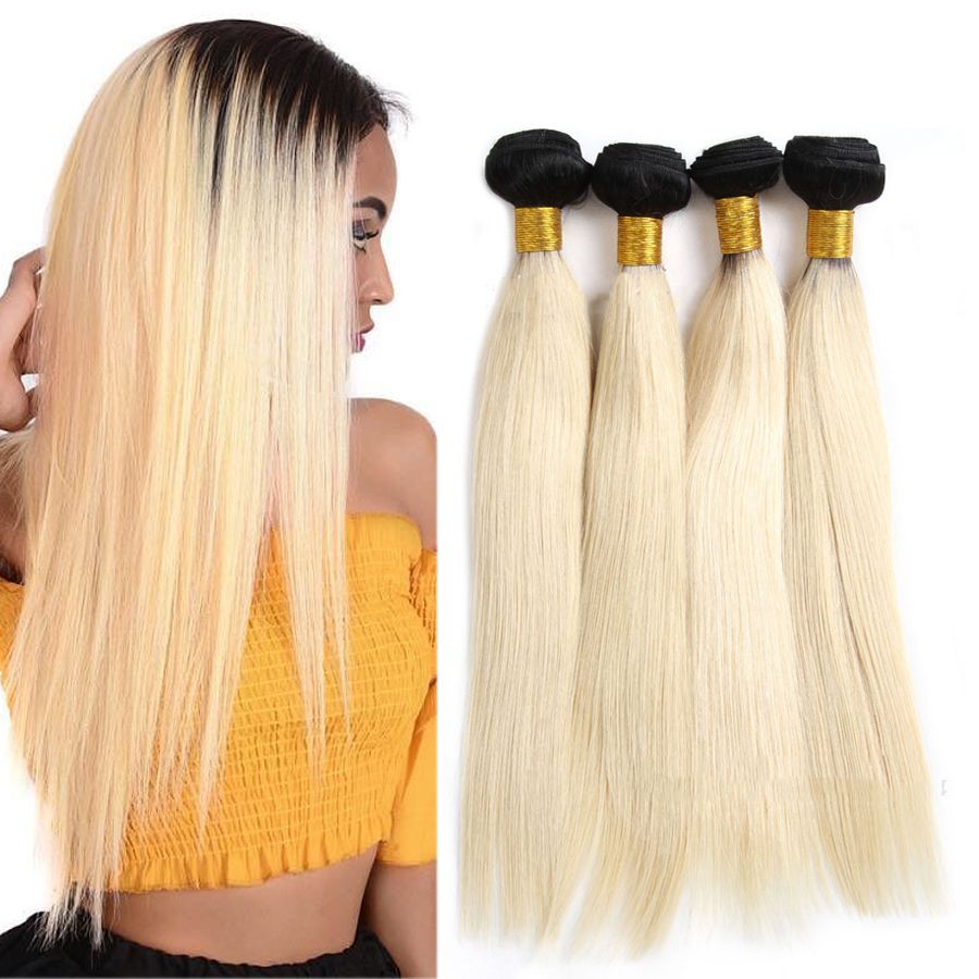 Longjiahair Brazilian 1b Blonde Straight Weave 3 Bundles Double Weft Extensions Virgin Human Hair Black Hair Weave Sites Black Curly Hair Weave From