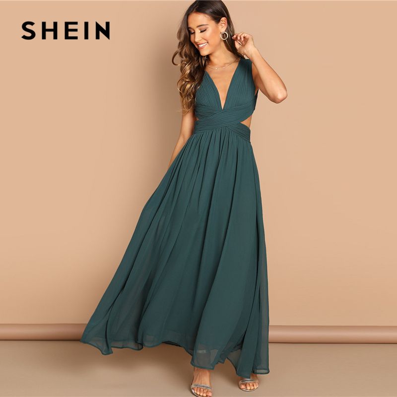 Compra Vestidos De Inmersión Shein Verde Del Vestido De Bola Del  Entrecruzamiento De La Cintura Cuello Llana Elegante Fit Y Vestido De La  Llamarada Mujeres Otoño Señora Partido Moderno Barato | Entrega