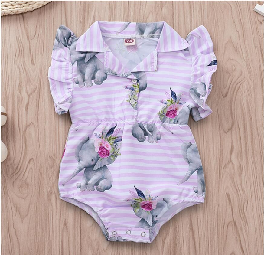 21 Girl Strip Elephant Print Turn Down Collar Romper Baby Summer Short Sleeve Jumpsuit Kids Clothes One Piece Zht 232 From Sophie0106 26 95 Dhgate Com