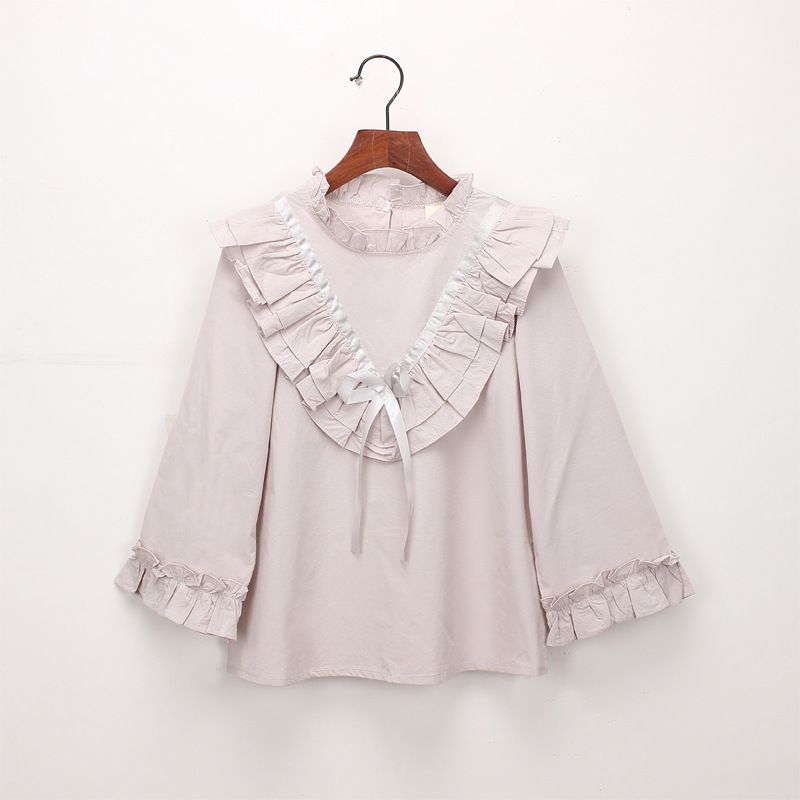 Solid Toddler Kids Girl Bowknot Ruffled Long Sleeve Cropped Tops Blouses Shirt