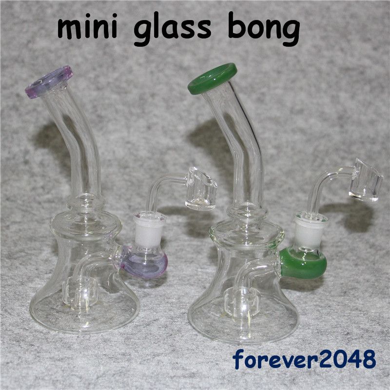 Blue Newest 6 Inch Mini Oil Dab Rigs Inline Perc Thick Glass Bong 14mm Female Joint Water Pipe With 4mm Quartz Banger