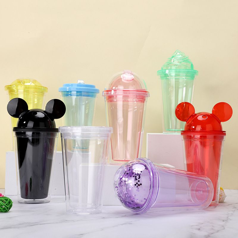 Cute DIY Multicolors Tumblers With Lids And Straws Skinny Double Wall Reusable Clear Plastic