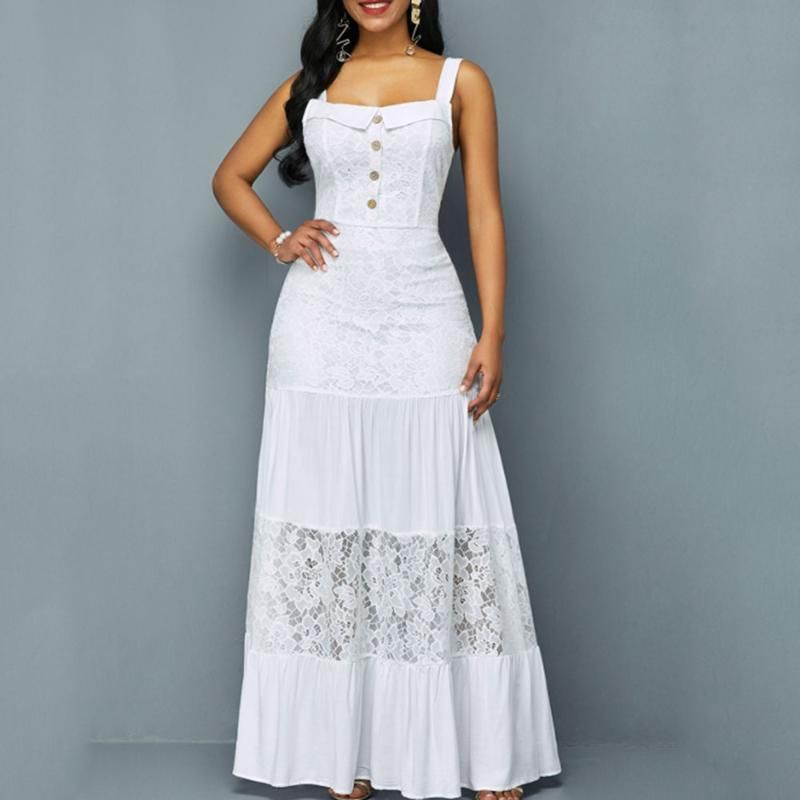 Compre Vestidos Casuales Vestido Blanco Largo Verano 2021 Elegante Oficina  Señoras Spaghetti Strap Sin Mangas Una Línea Fiesta De Mujeres Talla Grande  2xl Maxi Encaje A 29,91 € Del Vikey08 | Es.Dhgate.Com