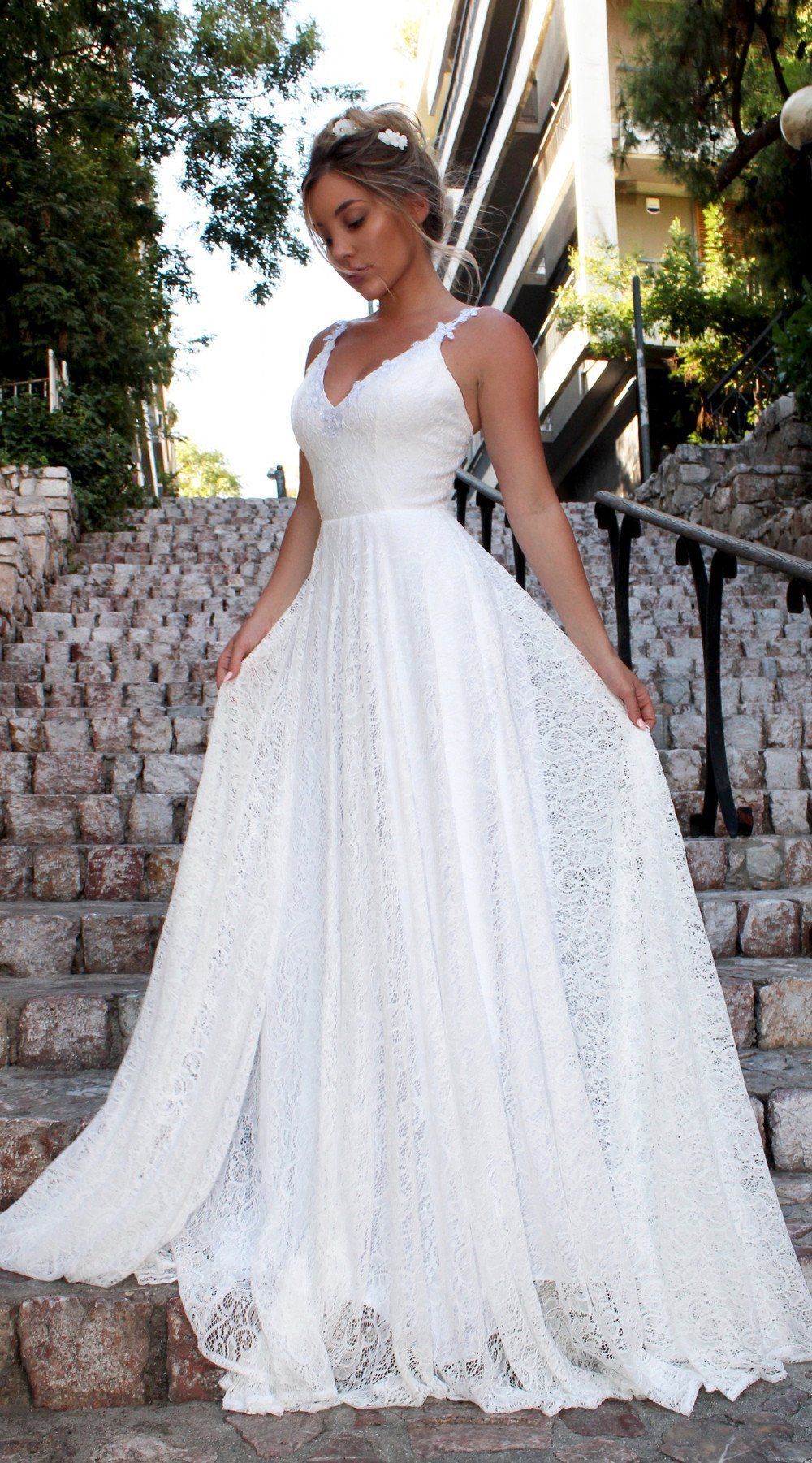 white lace casual wedding dress