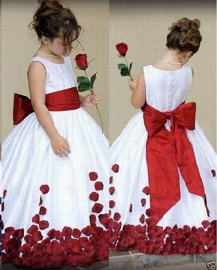 Vestido De Niña Flores Pétalos Rojos Vestido De Niña Vestidos De Flores Para La Princesa Wedding Girls Floor Length Fiesta Infantil Vestido De Cumpleaños De 73,91 € | DHgate