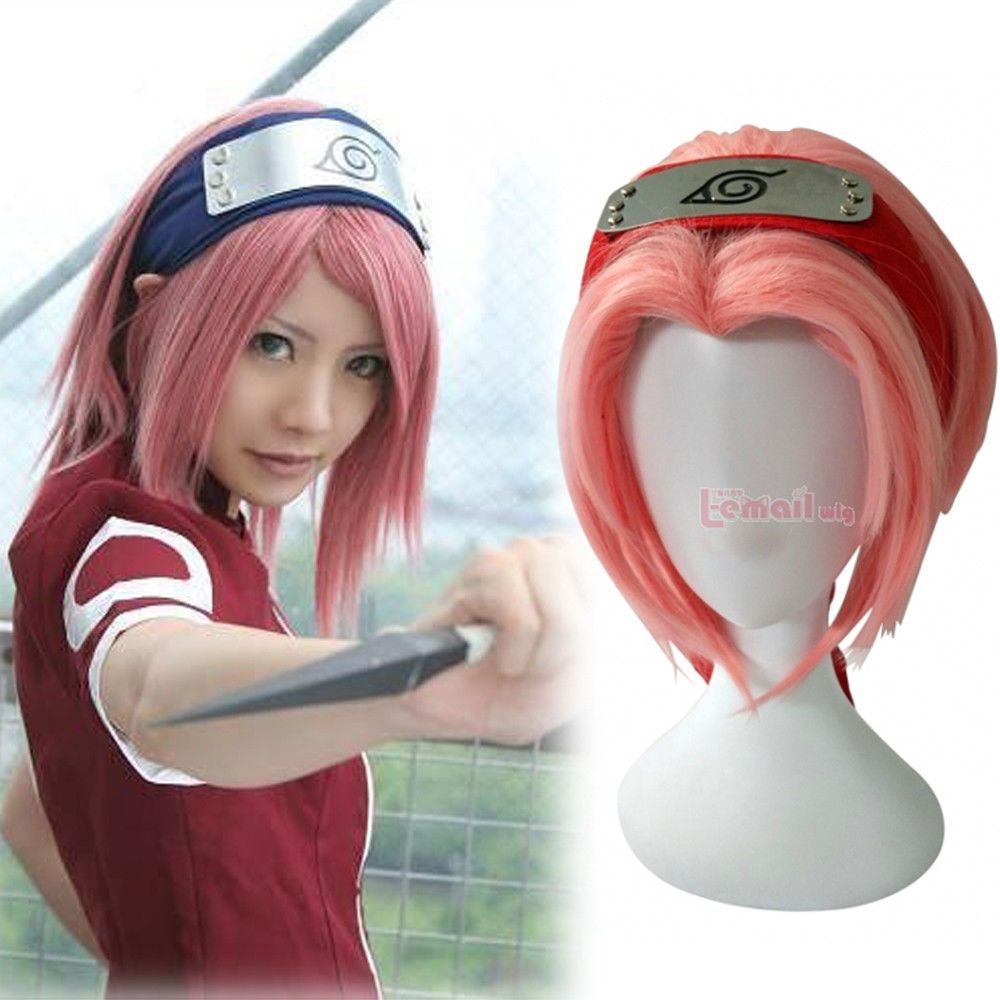 Details about Anime Hokage Naruto Ninja Haruno Sakura Cosplay Wig Short  Pink Hair Full Wigs