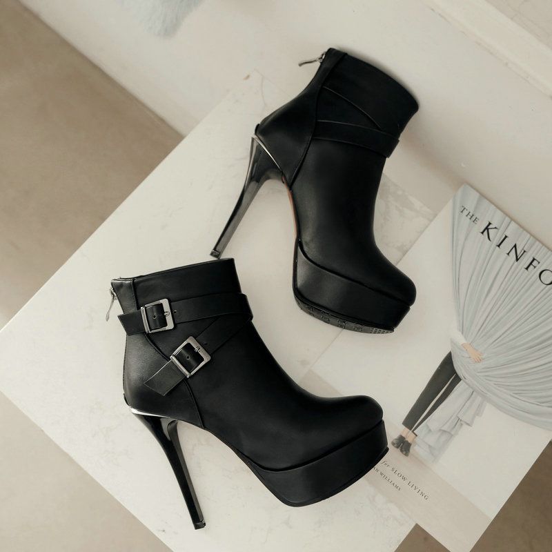 black ankle boots with high heel