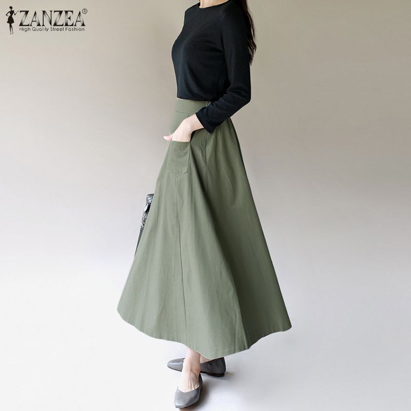 2020 Zanzea Women Casual Midi Skirt Ladies Office Work A Line