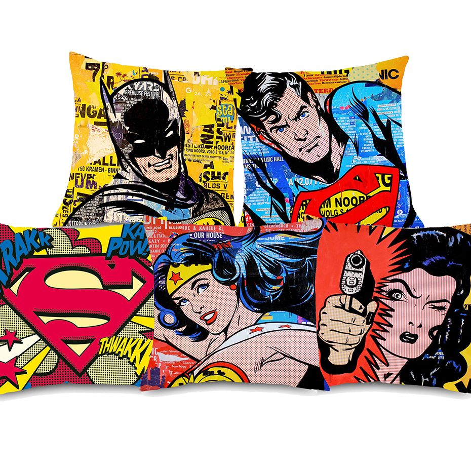 6 Styles American Vintage Pop Art Super Hero Cushion Covers
