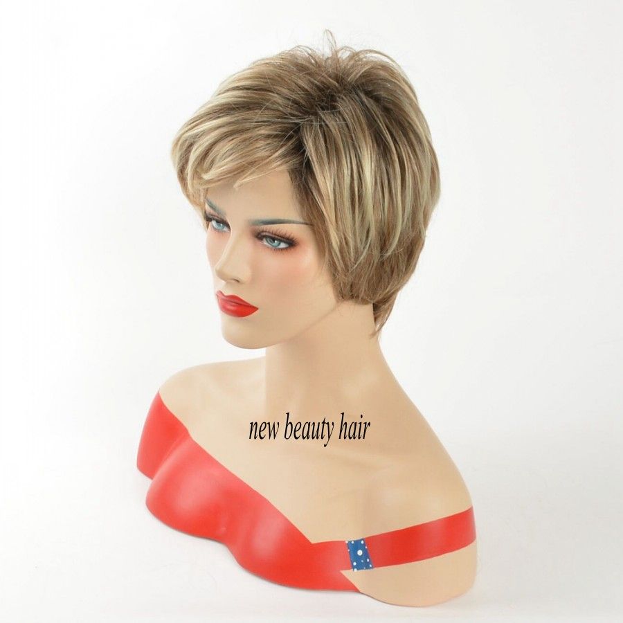 Beauty Synthetic Short Pixe Cut Straight Hair Wigs For Women Ombre 