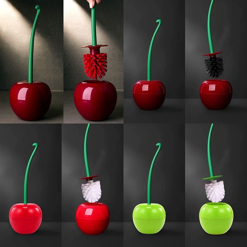 Creativo hermosa cereza con forma cepillo para inodoro con soporte Cute Cherry